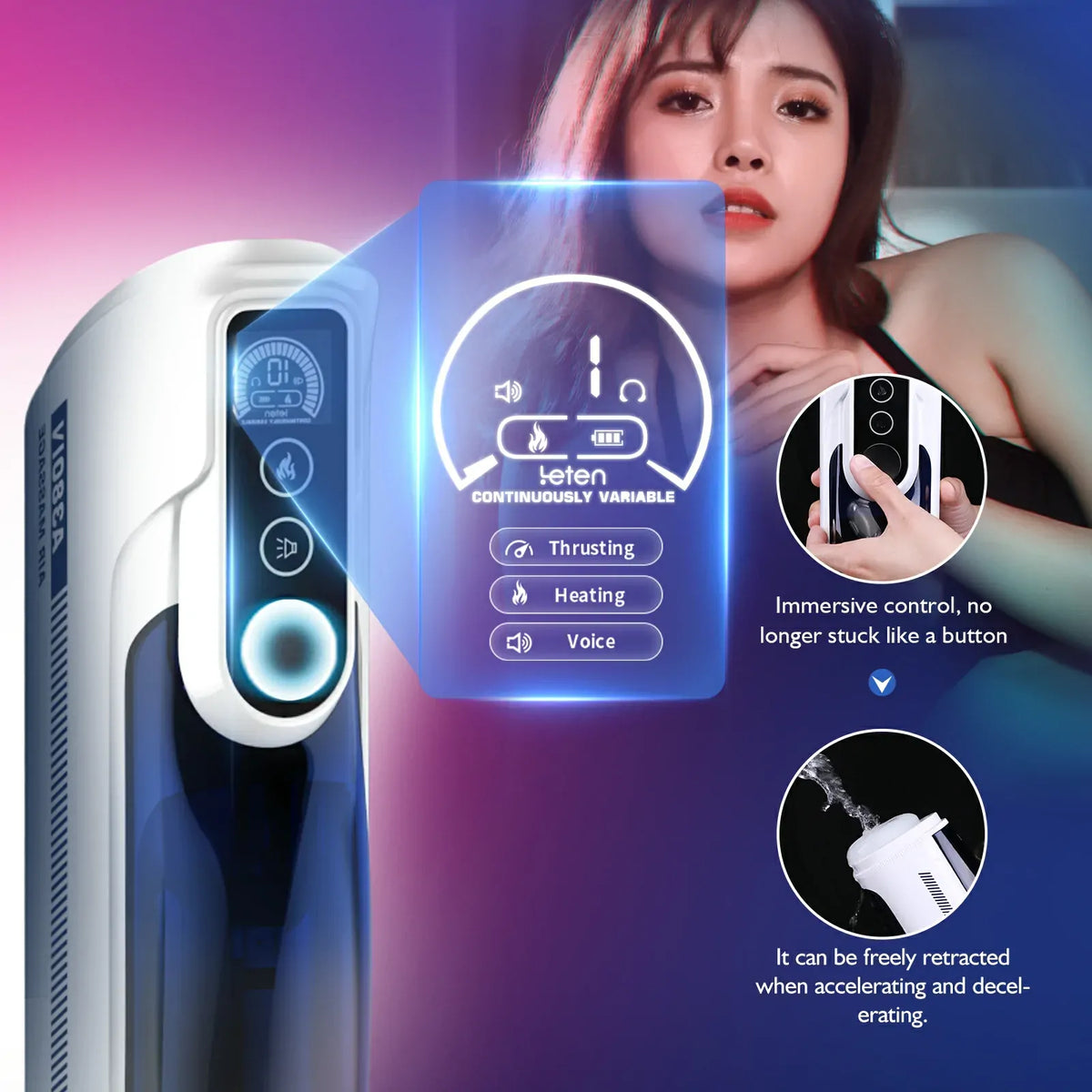 Leten A380 IV: Masturbador Telescópico con Movimiento de Balanceo, Dial Progresivo y Ventana Visual