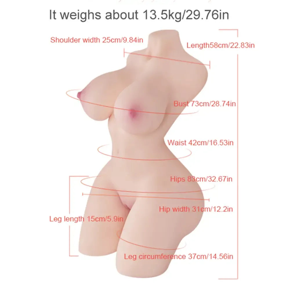 Zenobia: Torso Erótico Articulado Sensación Piel Real con Pechos de Gel (13,5 kg)