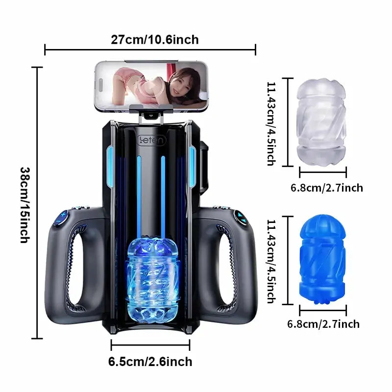 Leten Thrusting Pro: Masturbador Automático a 700 SPM con 2 Fundas y Soporte para Móvil