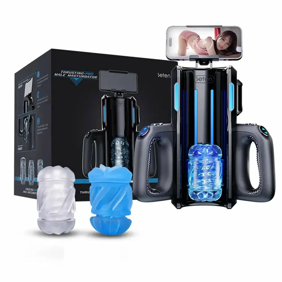 Leten Thrusting Pro: Masturbador Automático a 700 SPM con 2 Fundas y Soporte para Móvil