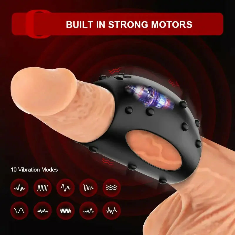PR2: Anillo Vibrador de Pareja de Silicona Elástica con Estructura para el Clítoris (10 Modi)