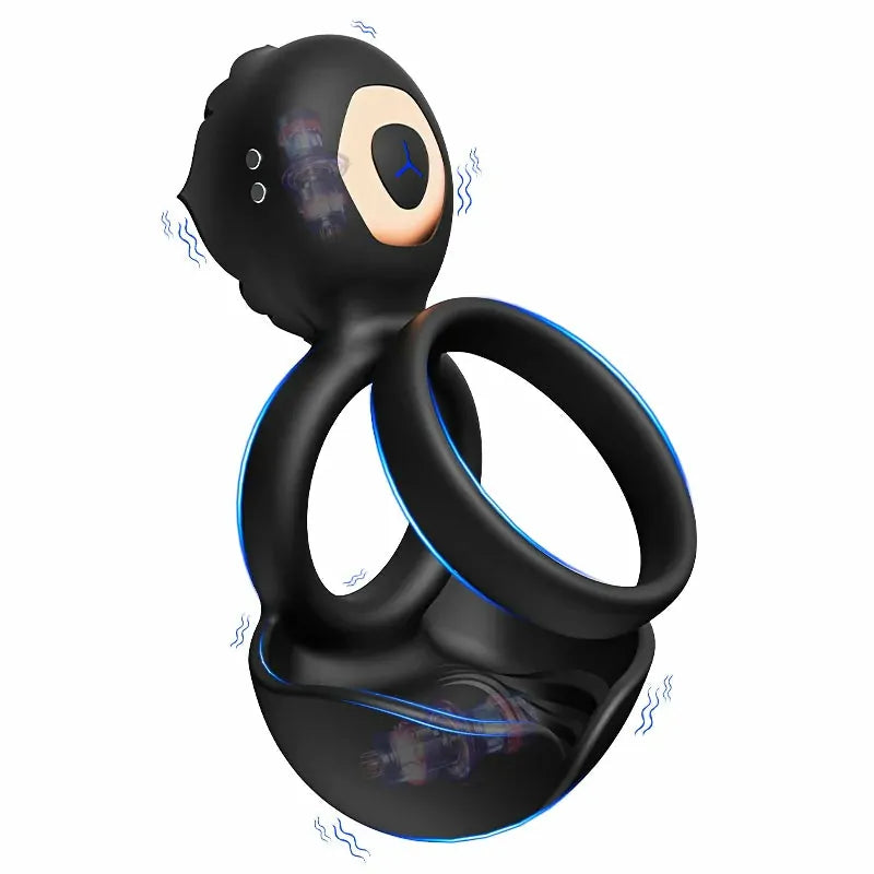 PR5: Anillo Vibrador Doble 3 en 1 con Soporte Escrotal y Estimulador de Clítoris en Rosa