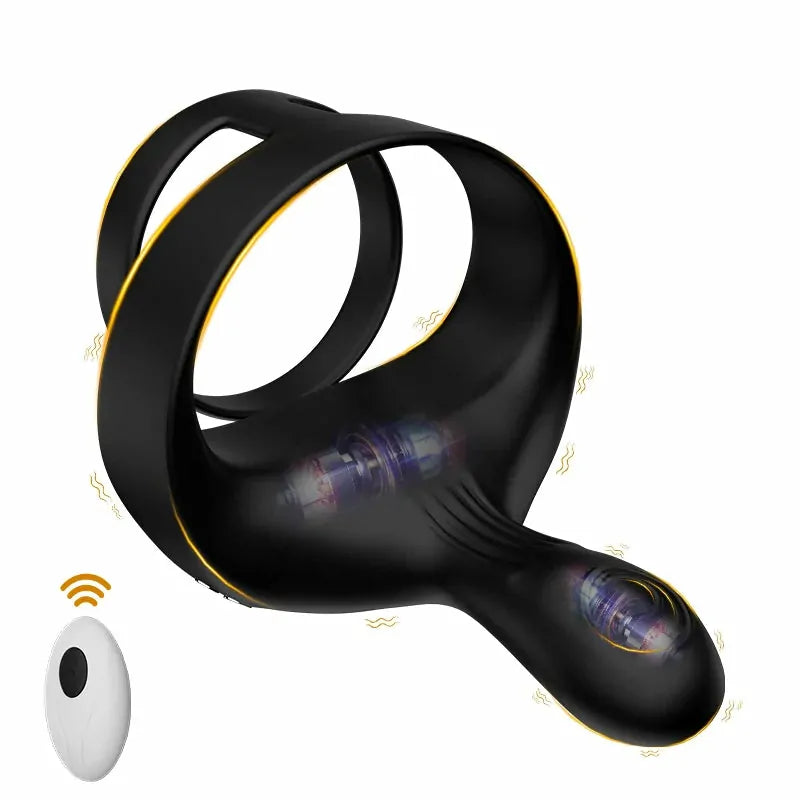 PR6: Anillo de Pene Paralelo de Silicona con Estimulador Perineal Digital y Mando Inalámbrico