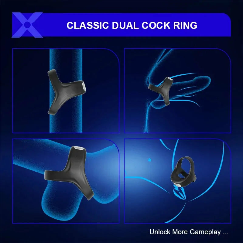 PR7: Anillo de Pene Doble de Silicona con Estructura Triangular de Soporte y Vibración