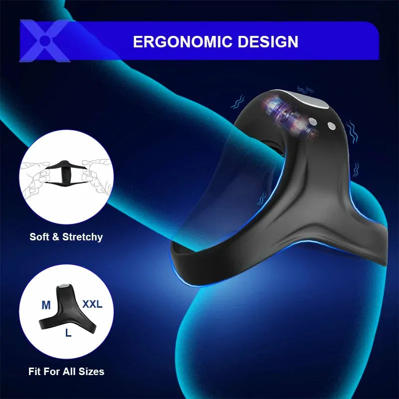 PR7: Anillo de Pene Doble de Silicona con Estructura Triangular de Soporte y Vibración